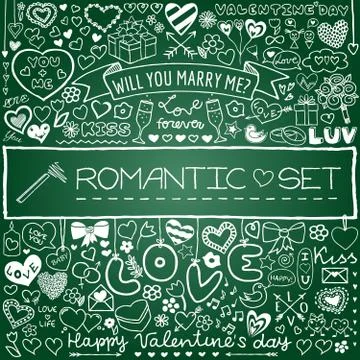 Doodle romantic set Stock Illustration