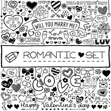 Doodle romantic set Stock Illustration