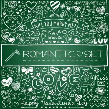 Doodle romantic set Stock Illustration