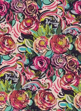 Doodle rose colorful vector design flower art painting decoration wallpaper s Stock Illustration