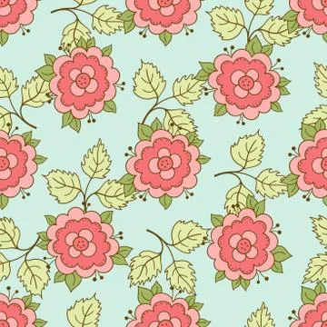 Doodle Rose Seamless Pattern Stock Illustration