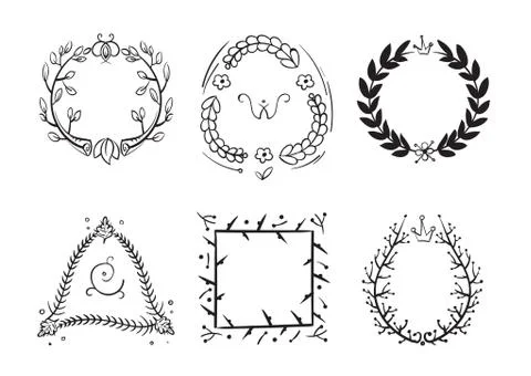 Doodle rustic branch frames, vector hand drawn nature swirl tree decorative Illustrazione stock