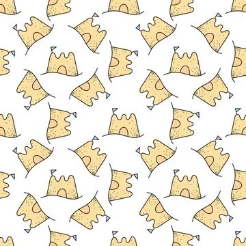 Doodle sand castle seamless pattern. hand drawn background. Vector illustrati 스톡 일러스트