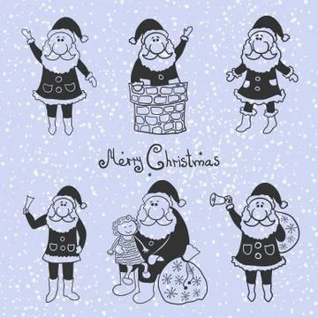 Doodle santa claus set Stock Illustration
