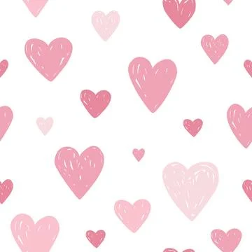 Doodle Scandinavian hearts seamless pattern. Valentine or girl print design Stock Illustration