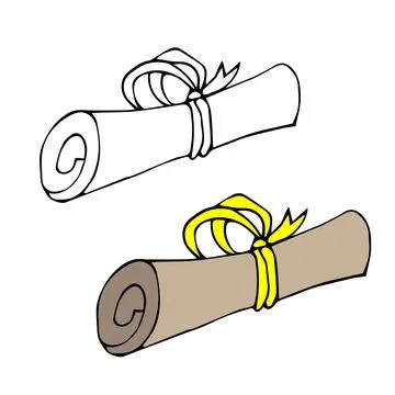 Doodle school education scroll with ribbon Stock Illustration