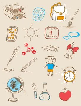 Doodle school icons Stock Illustration