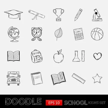 Doodle school icons set. Stock Illustration