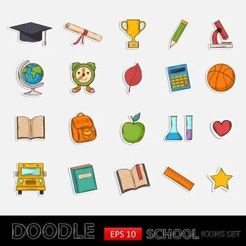Doodle school icons set Illustrazione stock