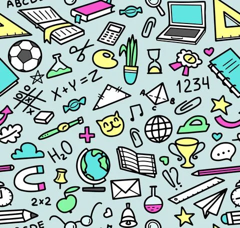 Doodle School seamless pattern sketch line Stockillustratie