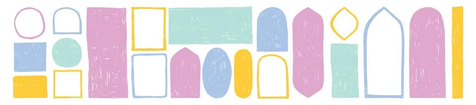 Doodle scribble frame set, vector hand drawn crayon empty abstract shape Stock Illustration