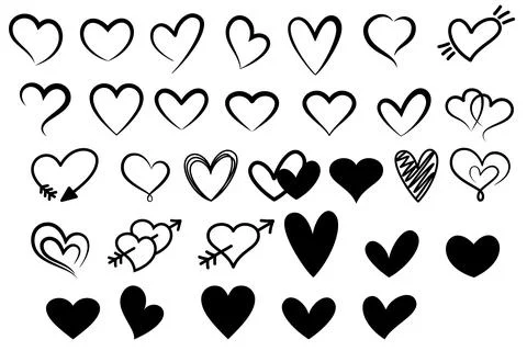 Doodle Scribble Hand Drawn Grunge Hearts Stock Illustration