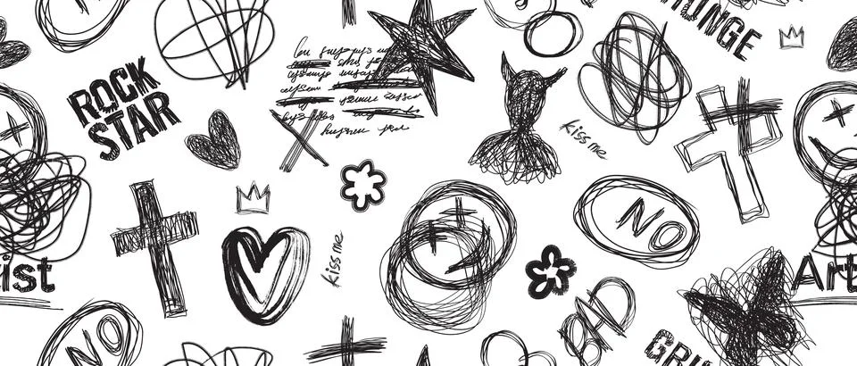 Doodle scribble seamless pattern hand drawn rock grunge decoration background Stock Illustration