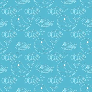 Doodle sea fish seamless pattern Stock Illustration