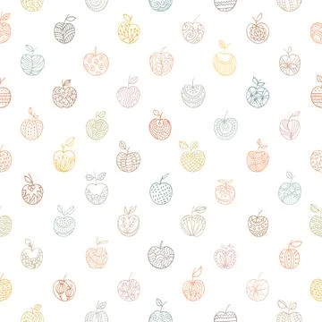 Doodle seamless apple pattern on white background Stock Illustration