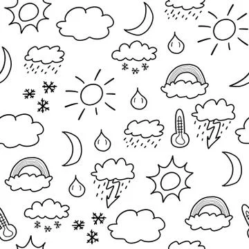 Doodle seamless background texture illustration - weather symbols collection  Stock Illustration