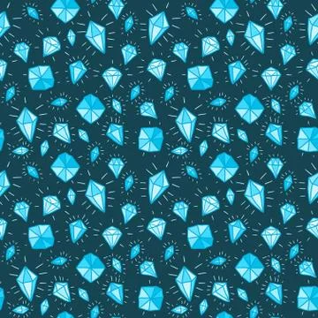 Doodle seamless background texture illustration - precious diamonds, shiny ge Stock Illustration