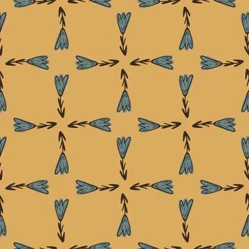 Doodle seamless creative pattern with tulip flowers ornament. Beige backgroun Illustrazione stock