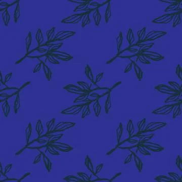 Doodle seamless floral print pattern with contoured branches. Black outline o Stock Illustration