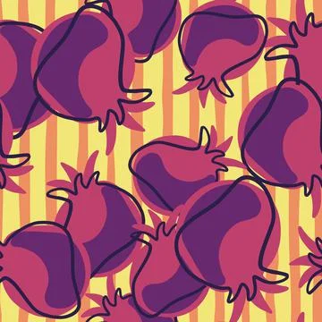 Doodle seamless food pattern with random purple and pink colored pomegranate  Stock Illustration