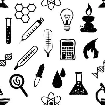 Doodle seamless laboratory pattern Stock Illustration