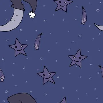 Doodle seamless night pattern background Stock Illustration