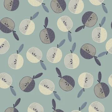 Doodle seamless pattern with apple cartoon ornament. Blue palette random frui Illustrazione stock