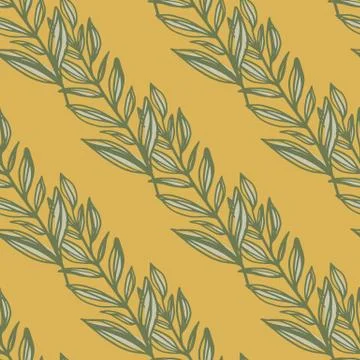 Doodle seamless pattern with autumn contoured leaves branches shapes. Orange  Illustrazione stock