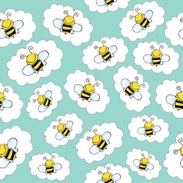 Doodle seamless pattern with bees Stock Illustration