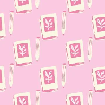 Doodle seamless pattern with book silhouette. Simple education theme print in Stock Illustration