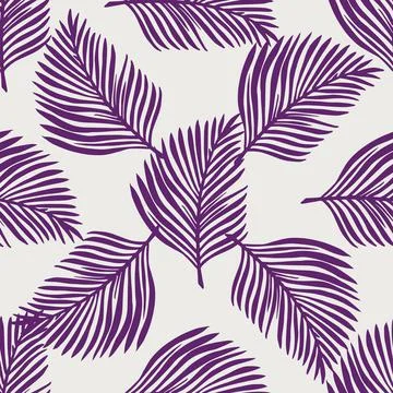 Doodle seamless pattern with bright purple fern leaf shapes. Light background Stock Illustration