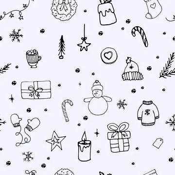 Doodle seamless pattern of Christmas, New year. Stock Illustration