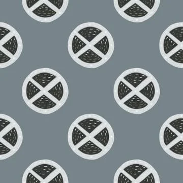Doodle seamless pattern with circle wood shield silhouettes. Grey palette mid Stock Illustration