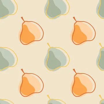 Doodle seamless pattern with creative pear silhouettes fruit ornament. Orange Stock Illustration
