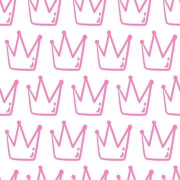 Doodle seamless pattern with crowns isolated on white background. Stock Illustration