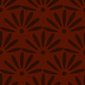 Doodle seamless pattern with decorative daisy flowers ornament. Maroon backgr 스톡 일러스트