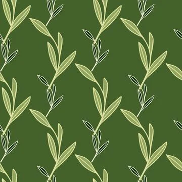 Doodle seamless pattern with decorative outline leaf branches foliage ornamen Stock Illustration