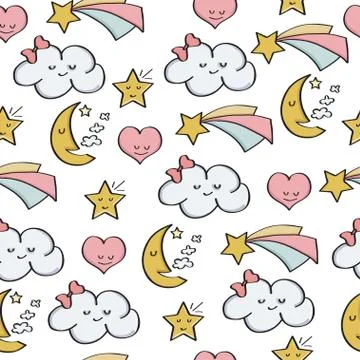 Doodle seamless pattern with fantasy magical elements 스톡 일러스트