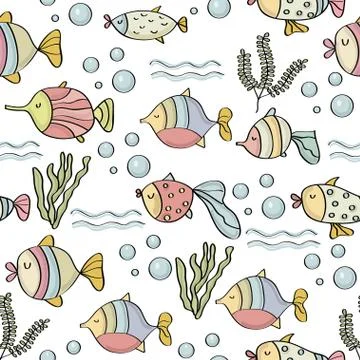 Doodle seamless pattern with fishes Illustrazione stock
