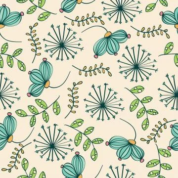 Doodle seamless pattern with flowers and leafs Stock Illustration