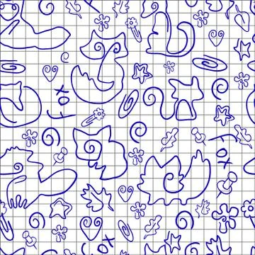 Doodle seamless pattern with foxes Stock Illustration
