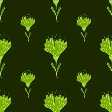 Doodle seamless pattern with green bright flower abstract print. Olive dark b Illustrazione stock