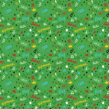 Doodle Seamless Pattern, hand drawn pop art signs and symbols background, Vec 스톡 일러스트