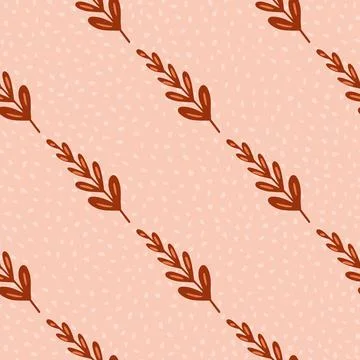 Doodle seamless pattern with hand drawn red branches ornament. Pink dotted ba Stock Illustration