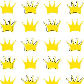 Doodle seamless pattern with hand drawn crown. Flat outline isolated drawing. Illustrazione stock