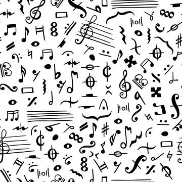 Doodle seamless pattern with hand drawn music notes. Stock Illustration