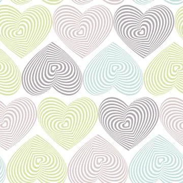 Doodle seamless pattern with hearts on white background Optical illusion 3D t Stock Illustration