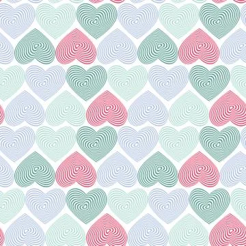 Doodle seamless pattern with hearts on white background Optical illusion 3D t Stock Illustration