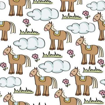Doodle seamless pattern with horses Stock Illustration