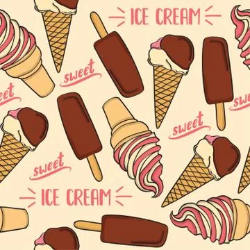 Doodle seamless pattern with ice cream Stock Illustration